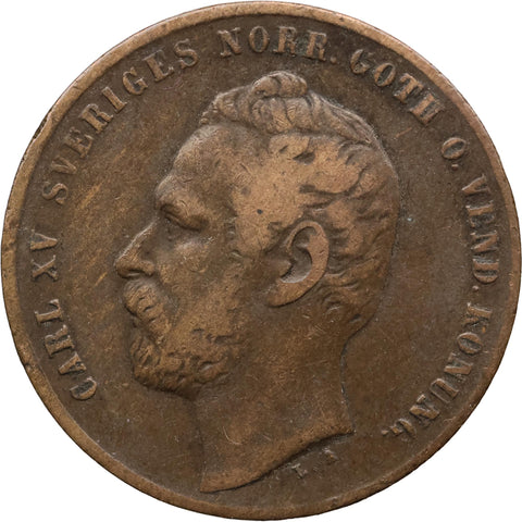 1861 LA 2 Öre Sweden Coin Carl XV
