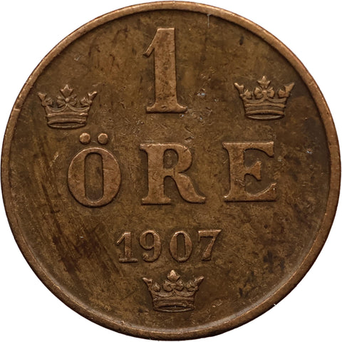 1907 1 Ore Sweden Coin Oscar II