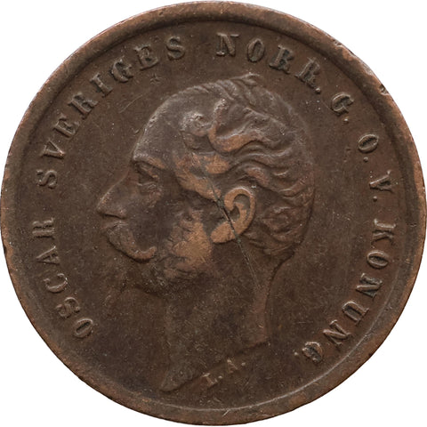 1857 LA 1 Öre Sweden Coin Oscar I Kungsholmen Mint