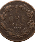 1857 LA 1 Öre Sweden Coin Oscar I Kungsholmen Mint