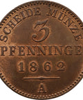 1862 A 3 Pfennigs Kingdom of Prussia Coin Wilhelm I 