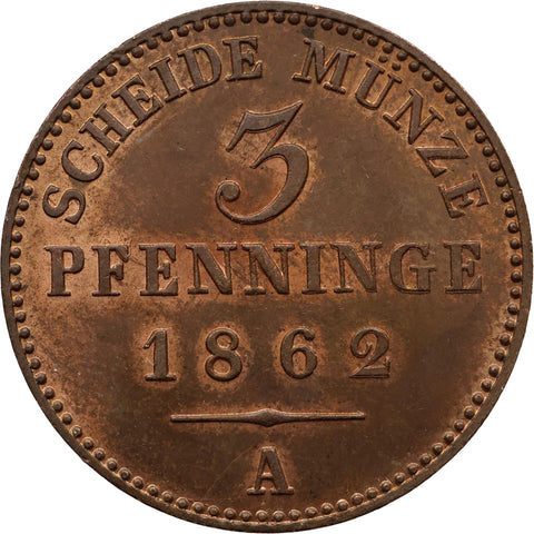 1862 A 3 Pfennigs Kingdom of Prussia Coin Wilhelm I 