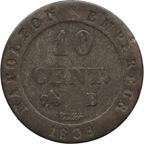1808 10 Centimes Napoleon Bonaparte Coin France Rouen Mint