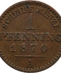 1870 A 1 Pfenning Kingdom of Prussia Coin William I