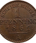 1861 A 1 Pfenning Kingdom of Prussia Coin William I