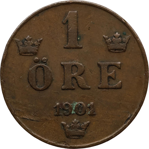 1901 1 Ore Sweden Coin Oscar II