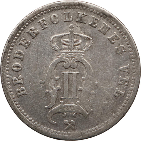1876 25 Öre Norway Coin Silver Oscar II