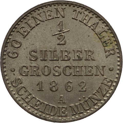 1862 A 1/2 Silbergroschen Prussia Germany Coin William I Berlin Mint