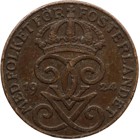 1924 One Öre Sweden Coin Gustaf V