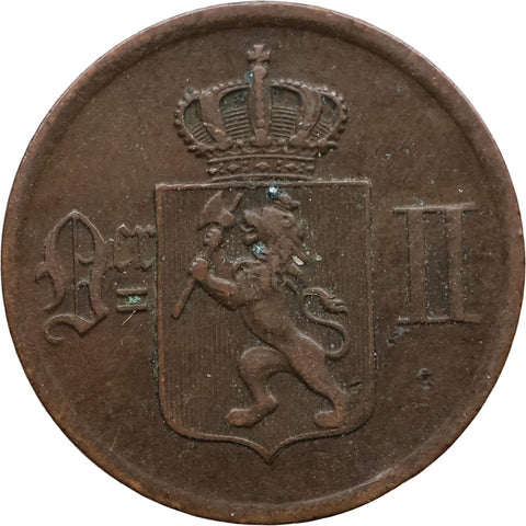 1876 2 Øre Norway Coin Oscar II