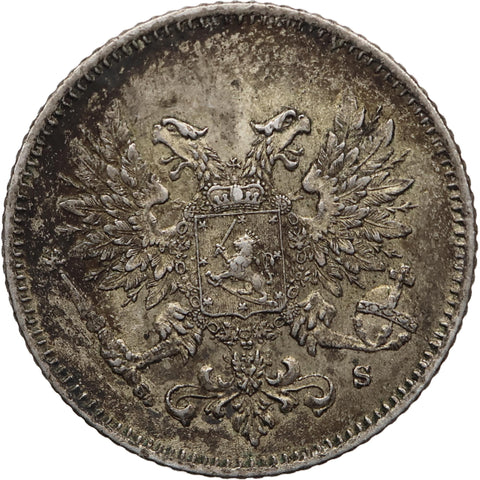 1917 25 Penniä Finland Nicholas II of Russia Coin Civil War Coinage without crown