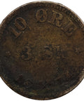 1874 10 Øre / 3 Skilling Norway Coin Oscar II 