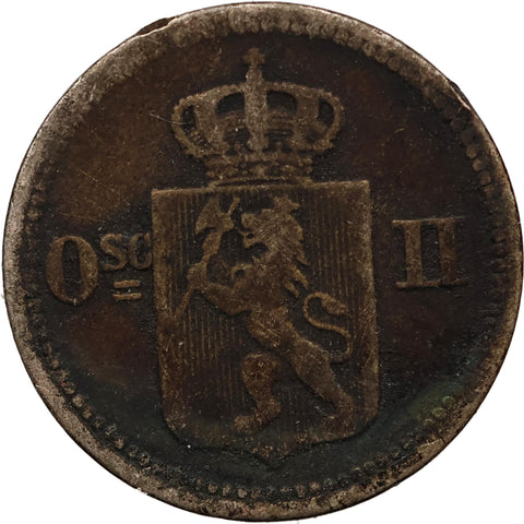 1874 10 Øre / 3 Skilling Norway Coin Oscar II 