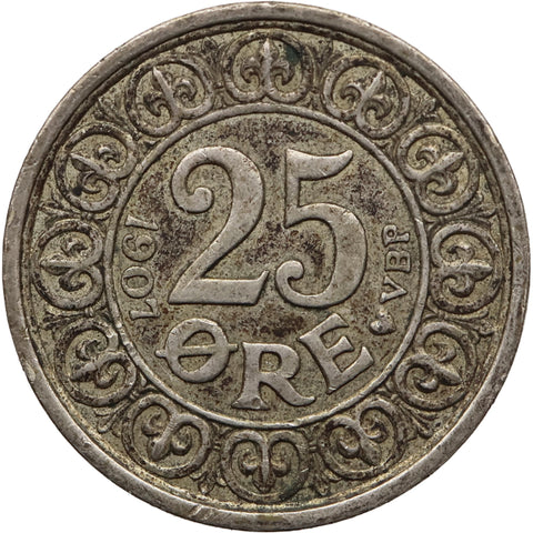 1907 25 Øre Denmark Frederik VIII Coin