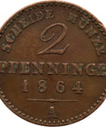 1864 A 2 Pfennig Kingdom of Prussia Coin Wilhelm I