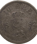 1882 10 Öre Norway Coin Silver Oscar II