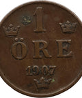 1907 1 Ore Sweden Coin Oscar II