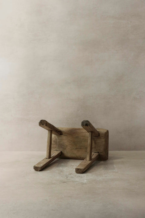 Vintage Rustic Elm Wood Stool - Small - No 6