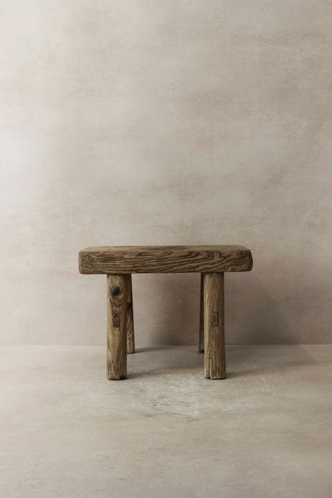 Vintage Rustic Elm Wood Stool - Small - No 7