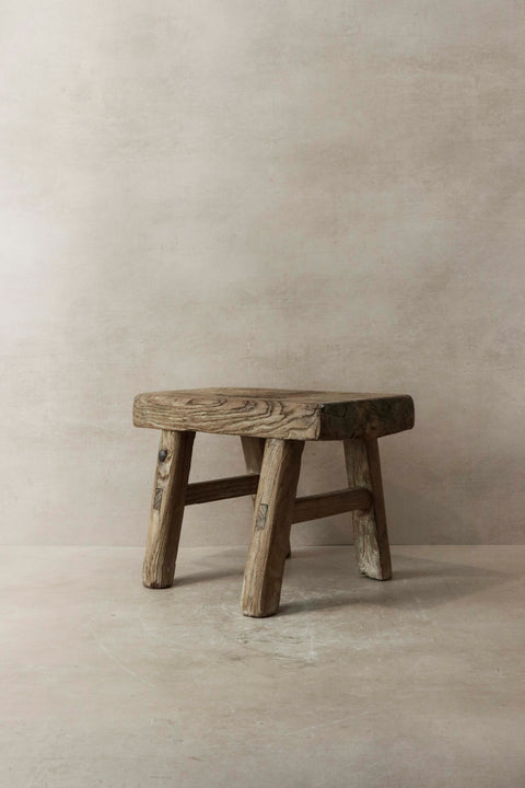 Vintage Rustic Elm Wood Stool - Small - No 7