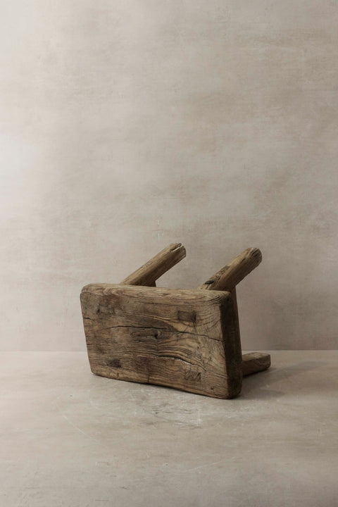 Vintage Rustic Elm Wood Stool - Small - No 7