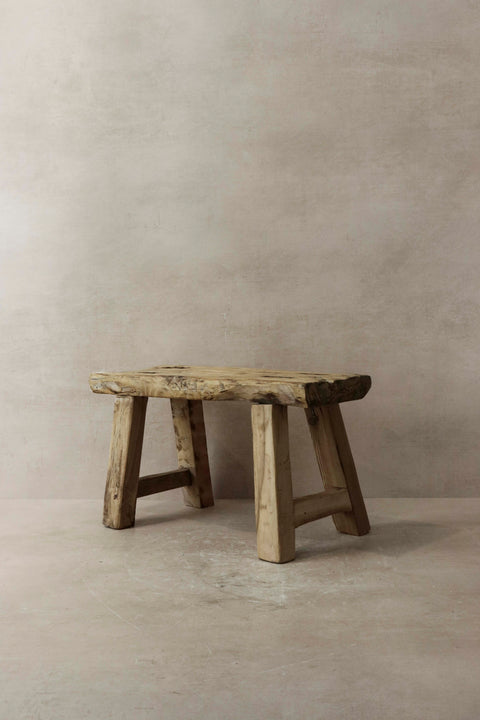 Vintage Rustic Elm Wood Stool - Small - No 8