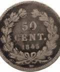 1845 B 50 Centimes France Coin Louis-Philippe I Rouen Mint