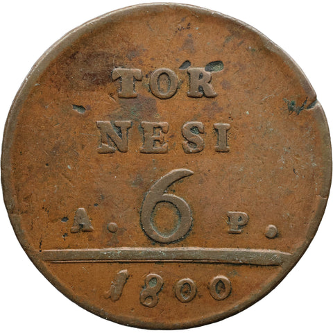 1800 AP 6 Tornesi Kingdom of Naples Italy Coin Ferdinando IV