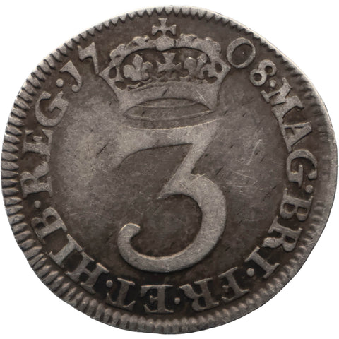 1708 3 Pence Maundy Queen Anne Coin UK Silver