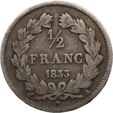 1833 A Half Franc France Coin Louis-Philippe I Silver Paris Mint