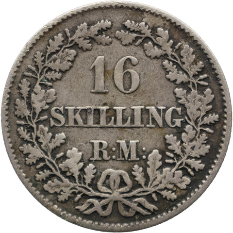 1856 16 Skilling Denmark Coin Frederik VII Silver Reeded Edge