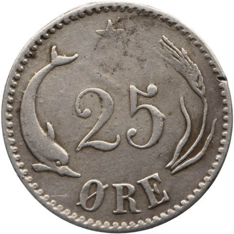 1874 CS 25 Ore Denmark Coin Christian IX Silver