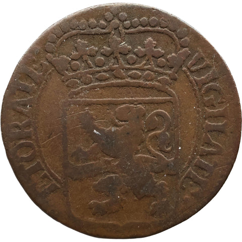 1754 One Duit Coin Dutch Republic Overijssel Netherlands