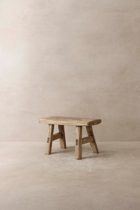 Vintage Rustic Elm Wood Stool - Small - No 9