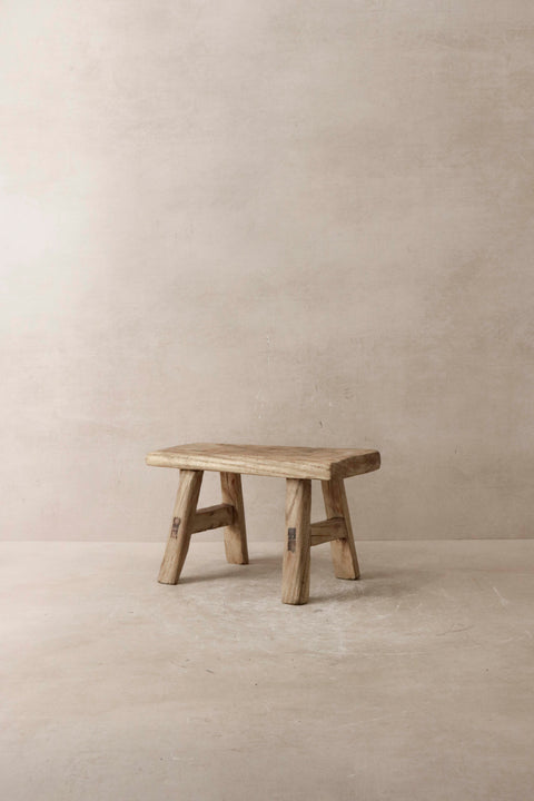Vintage Rustic Elm Wood Stool - Small - No 9