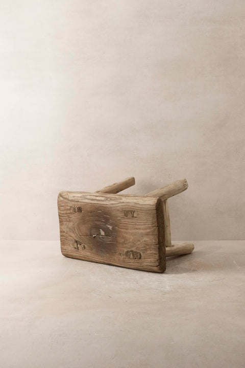 Vintage Rustic Elm Wood Stool - Small - No 11