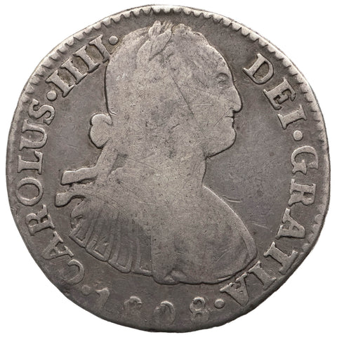 1808 PTS PJ 2 Reales Bolivia Coin Charles IV Silver Overdate