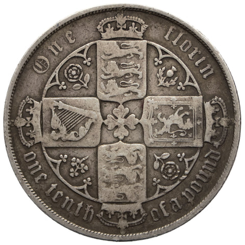 1883 Florin Gothic Victoria Coin UK Two Shillings Silver