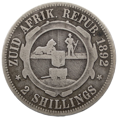 1892 2 Shilling South Africa Coin ZAR Paul Kruger Berlin Mint