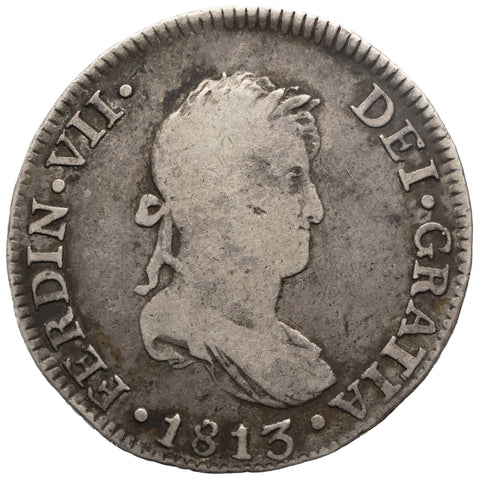 1813 JP 2 Reales Peru Coin Ferdinand VII Lima Mint Silver