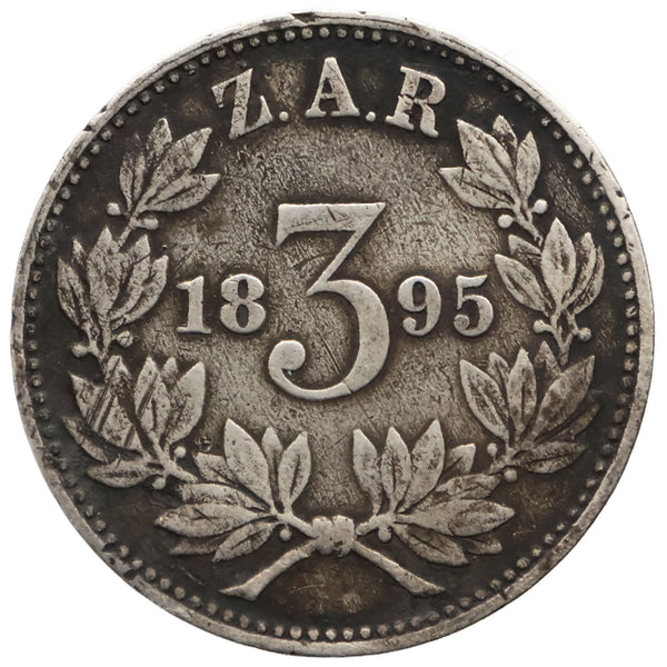 1895 3 Pence South Africa Coin Paul Kruger Silver ZAR