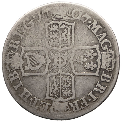 1707 Shilling Anne Coin Edinburgh Mint UK 2nd bust