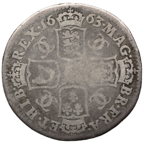 1663 Shilling Charles II Coin UK Silver 1st milled bust