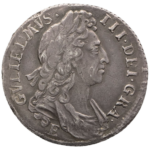 1696 E Shilling William III Coin UK Exeter Mint 1st bust