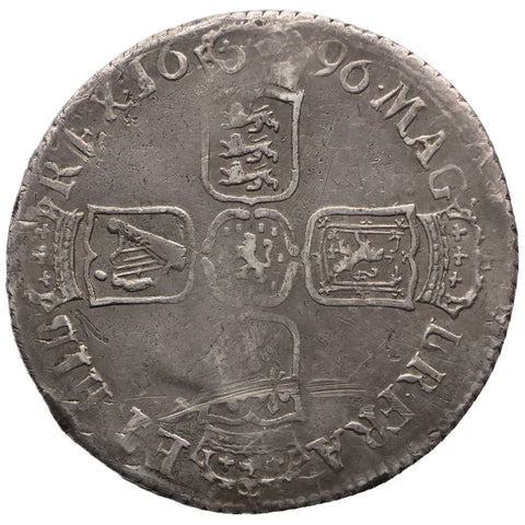 1696 E Shilling William III Coin UK Exeter Mint 1st bust