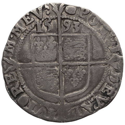 1593 6 Pence Elizabeth I Coin England Mintmark Tun 6th issue 3rd type