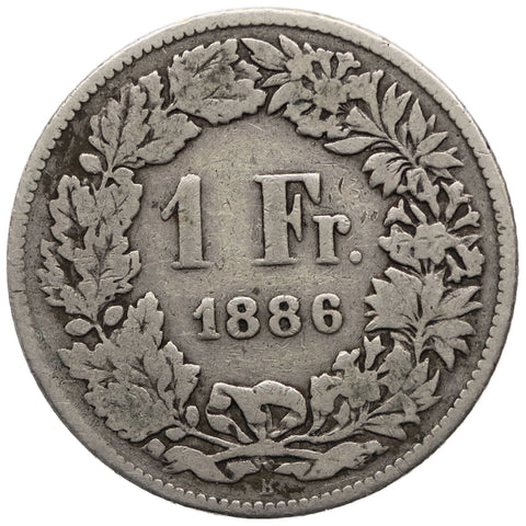 1886 One Franc Switzerland Coin Silver Helvetia