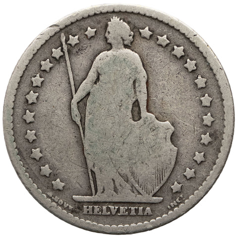 1886 One Franc Switzerland Coin Silver Helvetia