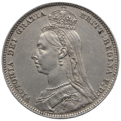 1890 Shilling Victoria Silver Coin 2nd portrait; 2nd type