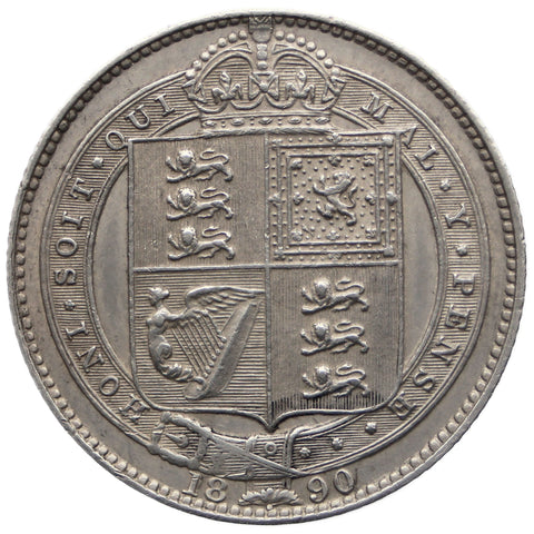 1890 Shilling Victoria Silver Coin 2nd portrait; 2nd type